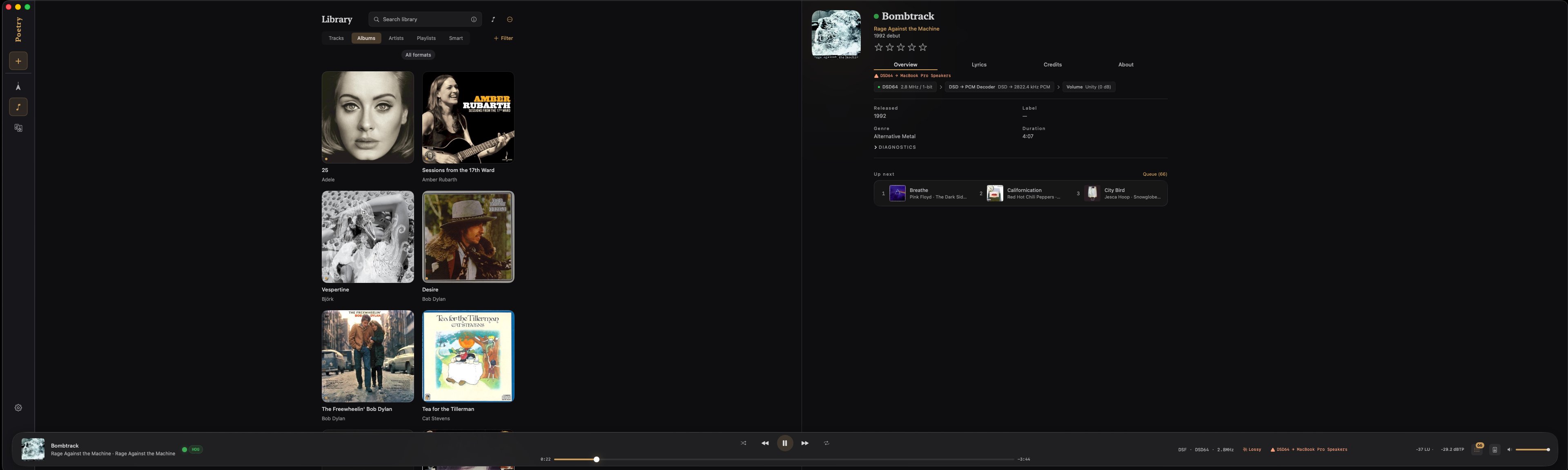 Poetry now-playing detail on macOS